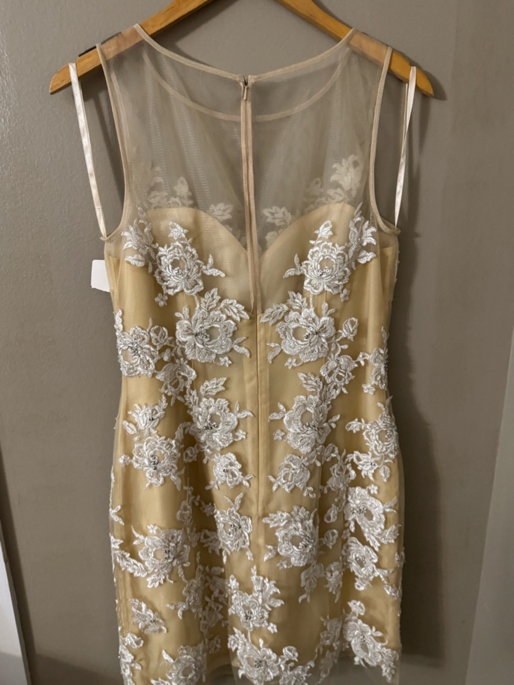 Basix Black Label Lace Dress Nude Illusion Beaded Size 6 Saks Fifth Avenue